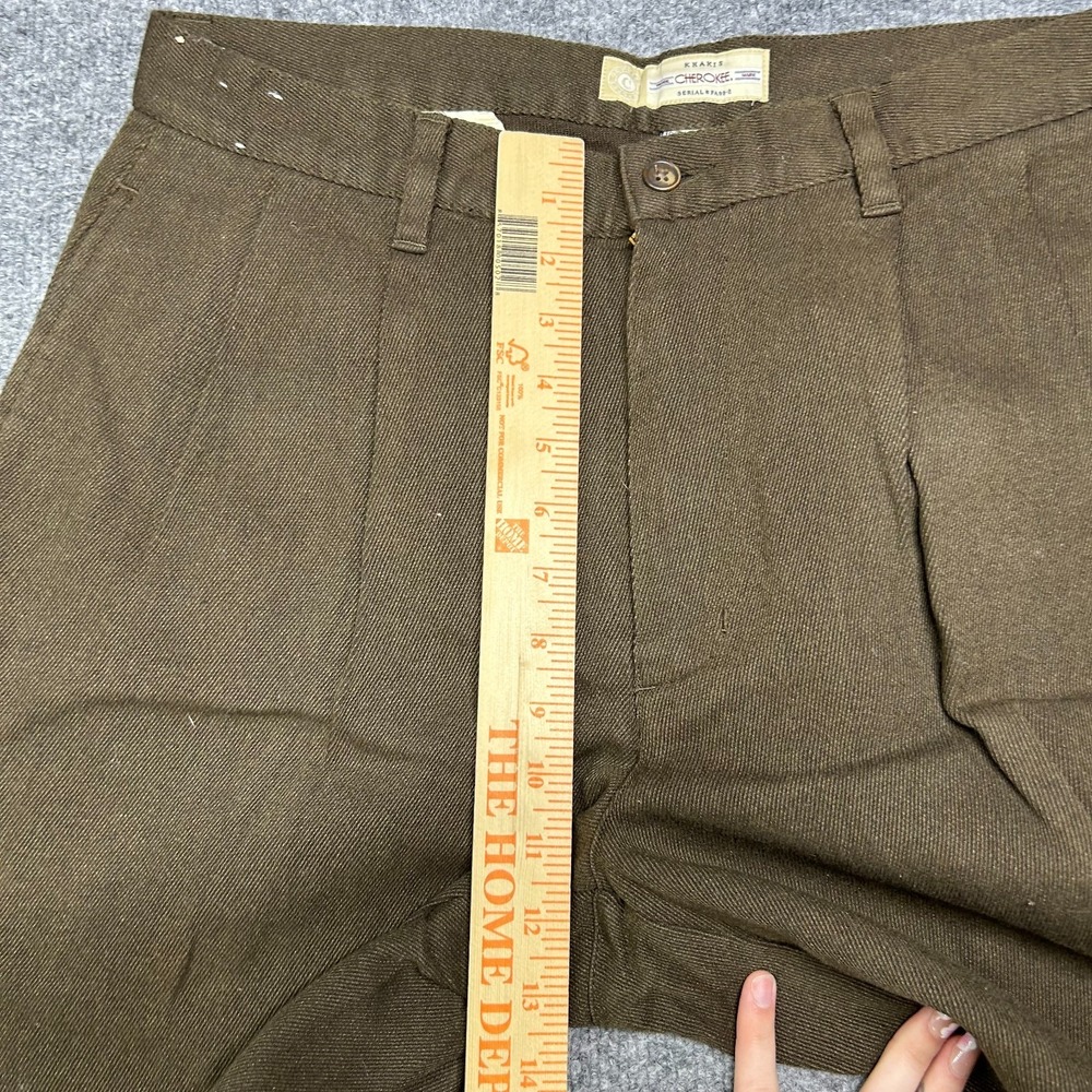 Cherokee Pleated Khakis Pants Men's Dark Khaki Cotton Cuffed Hems - 33X28.5 - Picture 4 of 10